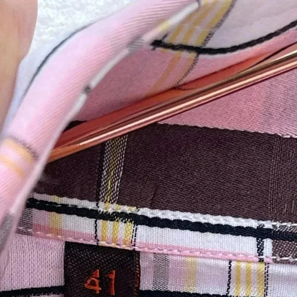 Etro Mens Checkered Print Button Down Milano Polo Shirt Pink Sz 41 - Picture 10 of 13